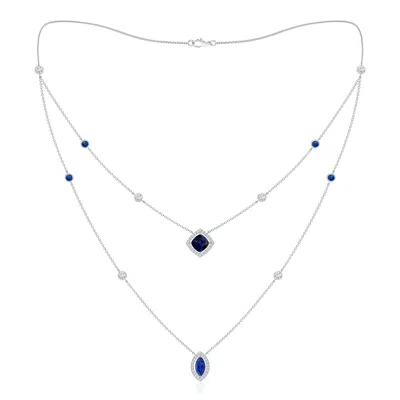 Angara Cushion & Marquise Sapphire Halo Layered Station Necklace In White