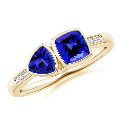 Angara Cushion & Trillion Tanzanite Sagittarius Two Stone Ring In Blue