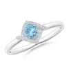 Angara Cushion Aquamarine And Diamond Halo Promise Ring In White Gold/swiss Blue