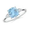 Angara Cushion Aquamarine And Pear Diamond Three Stone Engagement Ring In White Gold/swiss Blue