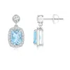 Angara Cushion Aquamarine Dangle Earrings With Diamond Halo In White Gold/light Swiss Blue