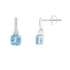 Angara Cushion Aquamarine Dangle Earrings With Diamonds In White Gold/swiss Blue