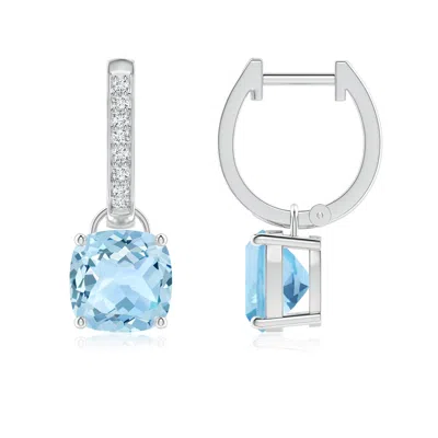 Angara Cushion Aquamarine Drop Earrings With Diamond Accents In Blue
