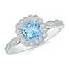 Angara Cushion Aquamarine Ring With Floral Halo In White Gold/light Swiss Blue