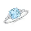 Angara Cushion Aquamarine Side Stone Engagement Ring With Diamonds In White Gold/light Swiss Blue