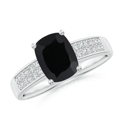 Angara Cushion Black Onyx Cocktail Ring With Diamonds In Metallic