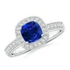 Angara Cushion Blue Sapphire Engagement Ring With Diamond Accents