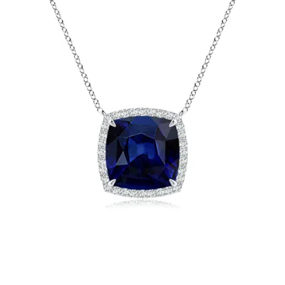 Angara Cushion Blue Sapphire Halo Pendant With Filigree In Metallic