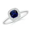 Angara Cushion Blue Sapphire Ring With Diamond Halo In White Gold/medium To Rich Blue