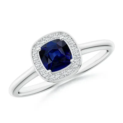 Angara Cushion Blue Sapphire Ring With Diamond Halo In Metallic