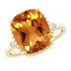 Angara Cushion Citrine Beaded Halo Ring With Diamond Accents In Yellow Gold/golden