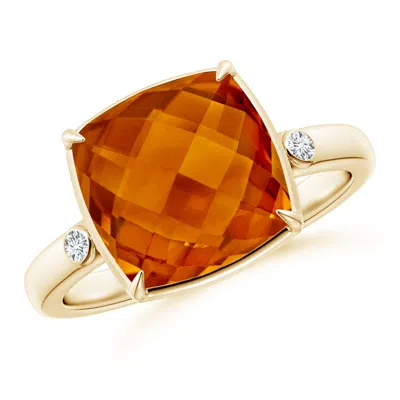 Angara Cushion Citrine Cocktail Ring With Bezel Diamonds In Gold