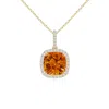 Angara Cushion Citrine Pendant With Diamond Halo In Yellow Gold/deep Golden