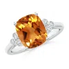 Angara Cushion Citrine Ring With Trio Bezel Diamonds In White Gold/golden