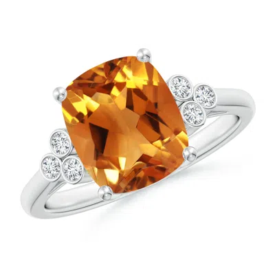 Angara Cushion Citrine Ring With Trio Bezel Diamonds In Orange