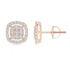 Angara Cushion Clustre Diamond Stud Earrings With Halo