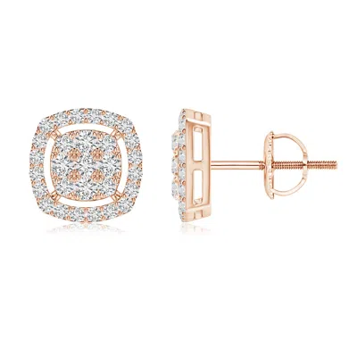 Angara Cushion Clustre Diamond Stud Earrings With Halo