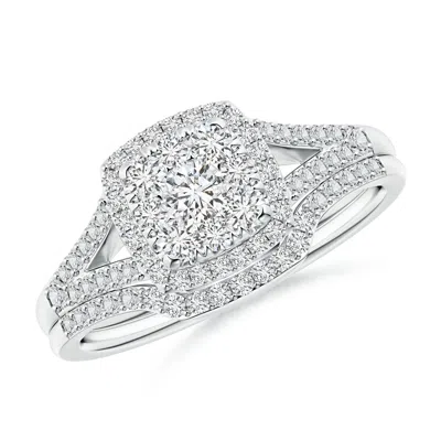 Angara Cushion Composite Diamond Halo Split Shank Bridal Set In Metallic