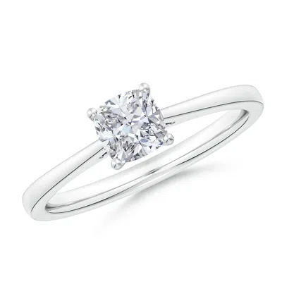 Angara Cushion Diamond Reverse Tapered Shank Cathedral Engagement Ring In White