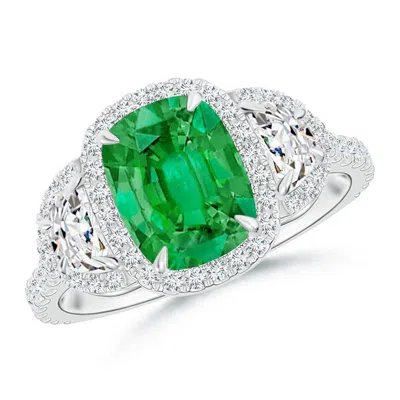 Angara Cushion Emerald And Half Moon Diamond Halo Ring In Metallic