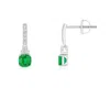 Angara Cushion Emerald Dangle Earrings With Diamonds In White Gold/rich Medium Green