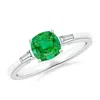 Angara Cushion Emerald Engagement Ring With Bar-set Tapered Baguette Diamonds In White Gold/rich Medium Green