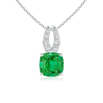 Angara Cushion Emerald Pendant With Diamonds In Metallic