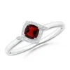 Angara Cushion Garnet And Diamond Halo Promise Ring In White Gold/medium Red