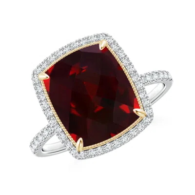 Angara Cushion Garnet And Diamond Halo Ring In Red