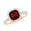 Angara Cushion Garnet Engagement Ring With Diamond Halo In Yellow Gold/medium Red