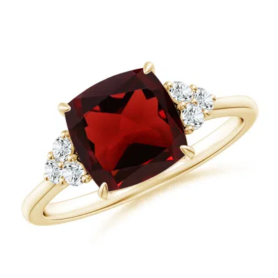 Angara Cushion Garnet Engagement Ring With Trio Diamonds In Multi