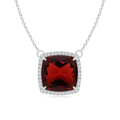 Angara Cushion Garnet Halo Pendant With Filigree In Metallic