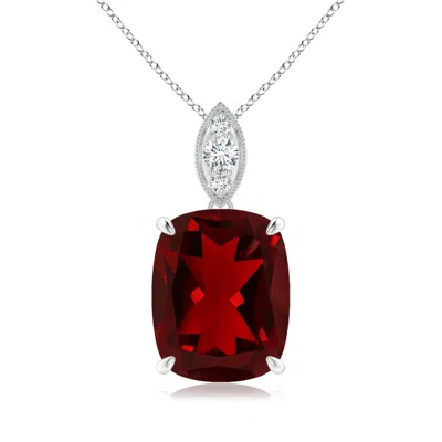 Angara Cushion Garnet Pendant With Diamond Leaf Bale In Burgundy
