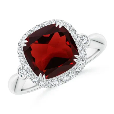 Angara Cushion Garnet Reverse Tapered Shank Cocktail Halo Ring In Metallic