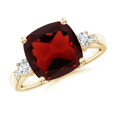 Angara Cushion Garnet Solitaire Ring With Diamond Accents In Red