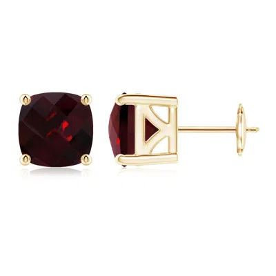 Angara Cushion Garnet Solitaire Stud Earrings In Gold