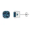 Angara Cushion Lab-grown Alexandrite Solitaire Stud Earrings In White Gold/bluish Green Changing To Brownish Or Pinkish Purple