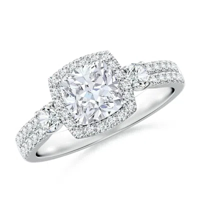 Angara Cushion Lab-grown Diamond Halo Double Shank Engagement Ring In Metallic