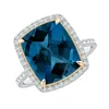 Angara Cushion London Blue Topaz And Diamond Halo Ring In White & Yellow Gold/deep Greenish Blue
