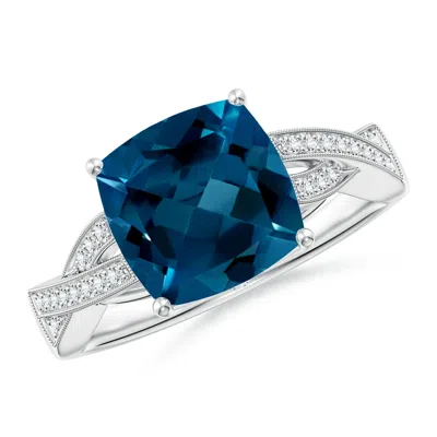 Angara Cushion London Blue Topaz Criss Cross Ring With Diamonds In Metallic