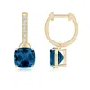 Angara Cushion London Blue Topaz Drop Earrings With Diamond Accents In Yellow Gold/greenish Blue