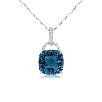 Angara Cushion London Blue Topaz Pendant With Diamond Bale