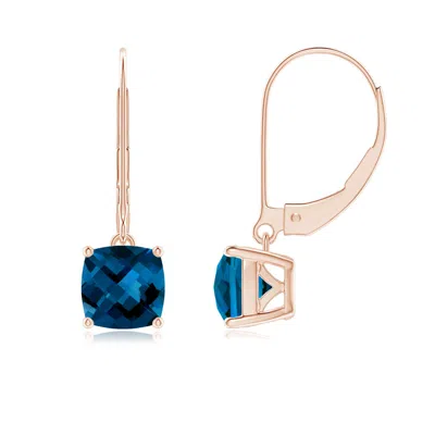 Angara Cushion London Blue Topaz Solitaire Leverback Earrings