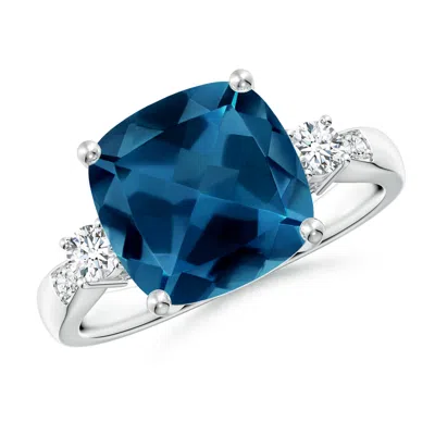 Angara Cushion London Blue Topaz Solitaire Ring With Diamonds
