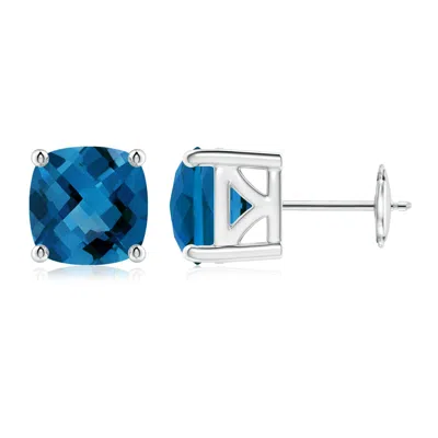 Angara Cushion London Blue Topaz Solitaire Stud Earrings In Metallic