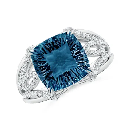 Angara Cushion London Blue Topaz Wave Shank Cocktail Ring In Metallic