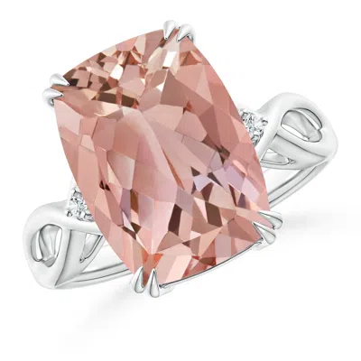 Angara Cushion Morganite Crossover Ring With Diamond Accents In Metallic