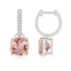 Angara Cushion Morganite Drop Earrings With Diamond Accents In White Gold/peachy Pink