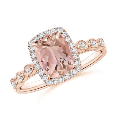 Angara Cushion Morganite Halo Ring With Marquise Motifs In Gold