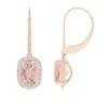 Angara Cushion Morganite Leverback Earrings With Diamond Halo In Rose Gold/peachy Pink